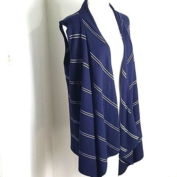 Tommy Hilfiger Navy & White  Sleeveless Waterfall Cardigan, Size Medium - Picture 2 of 8